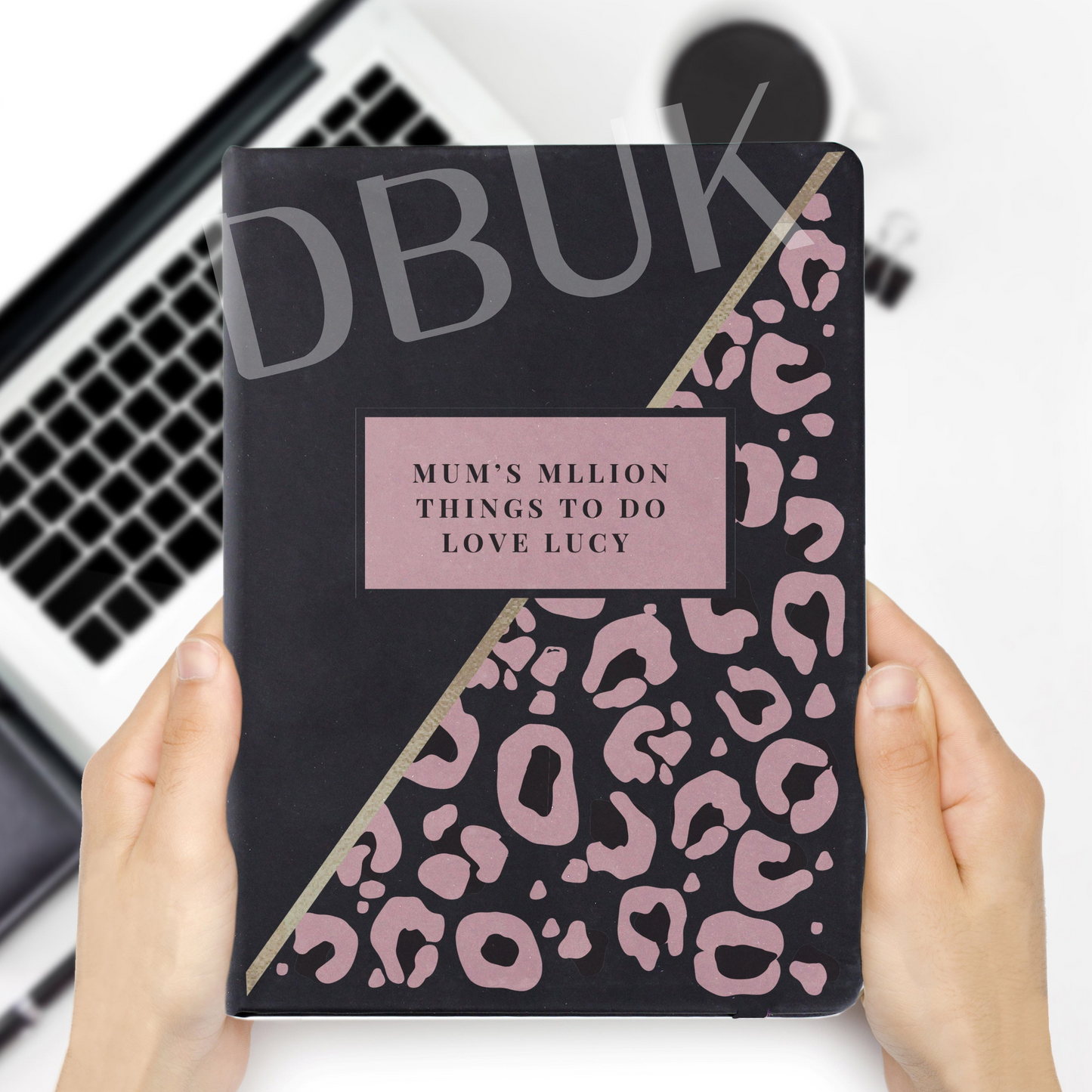 Personalised Leopard Print Black Hardback Notebook