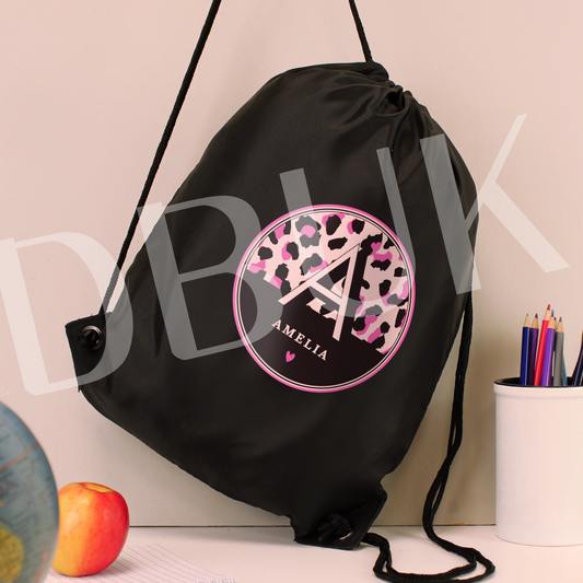 Personalised Leopard Print Black Kit Bag