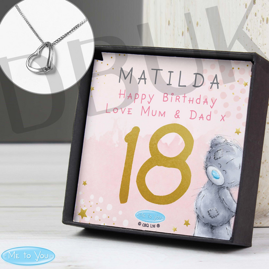 Personalised Me To You Sparkle & Shine Birthday Sentiment Silver Tone Necklace and Box