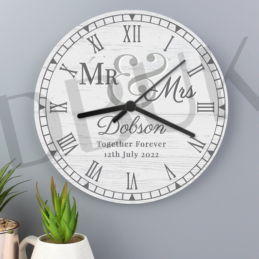 Personalised Mr & Mrs Wooden Clock