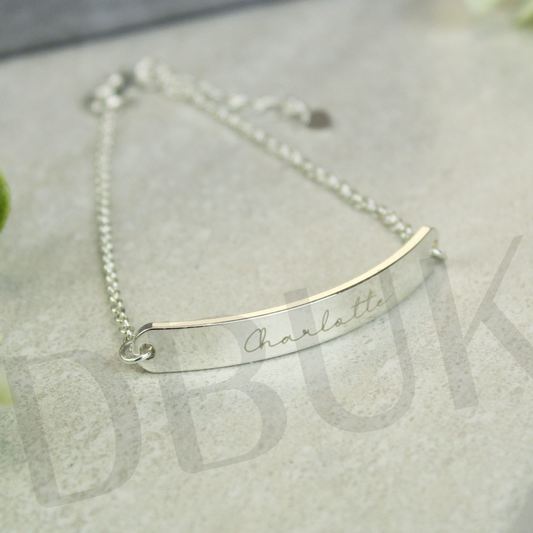 Personalised Name Only Silver Tone Bar Bracelet