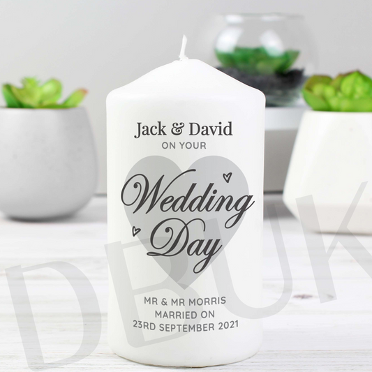 Personalised On Your Wedding Day Pillar Candle