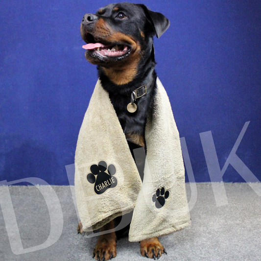 Personalised Paw Print Brown Microfiber Pet Towel