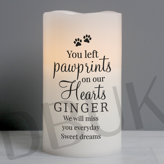 Personalised Pawprints On Our Hearts LED Candle