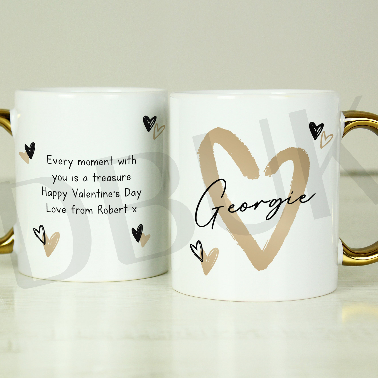 Personalised Hearts Gold Handled Mug