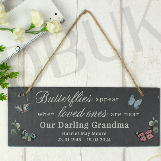 Personalised Memorial Butterflies Appear Slate Hanging Ornament