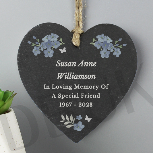 Personalised Memorial Forget Me Not Slate Heart