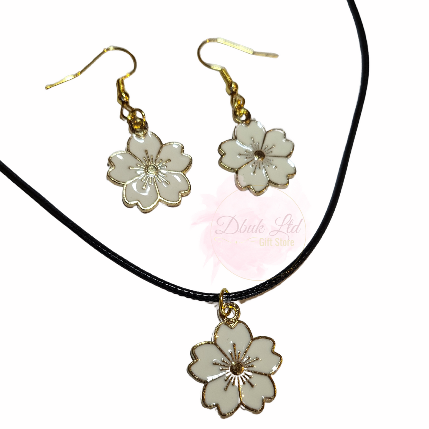 White Flower Necklace & Earring Set