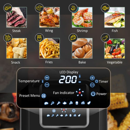 Air Fryer 1700W 6.5L with Digital Display Timer for Low Fat Cooking